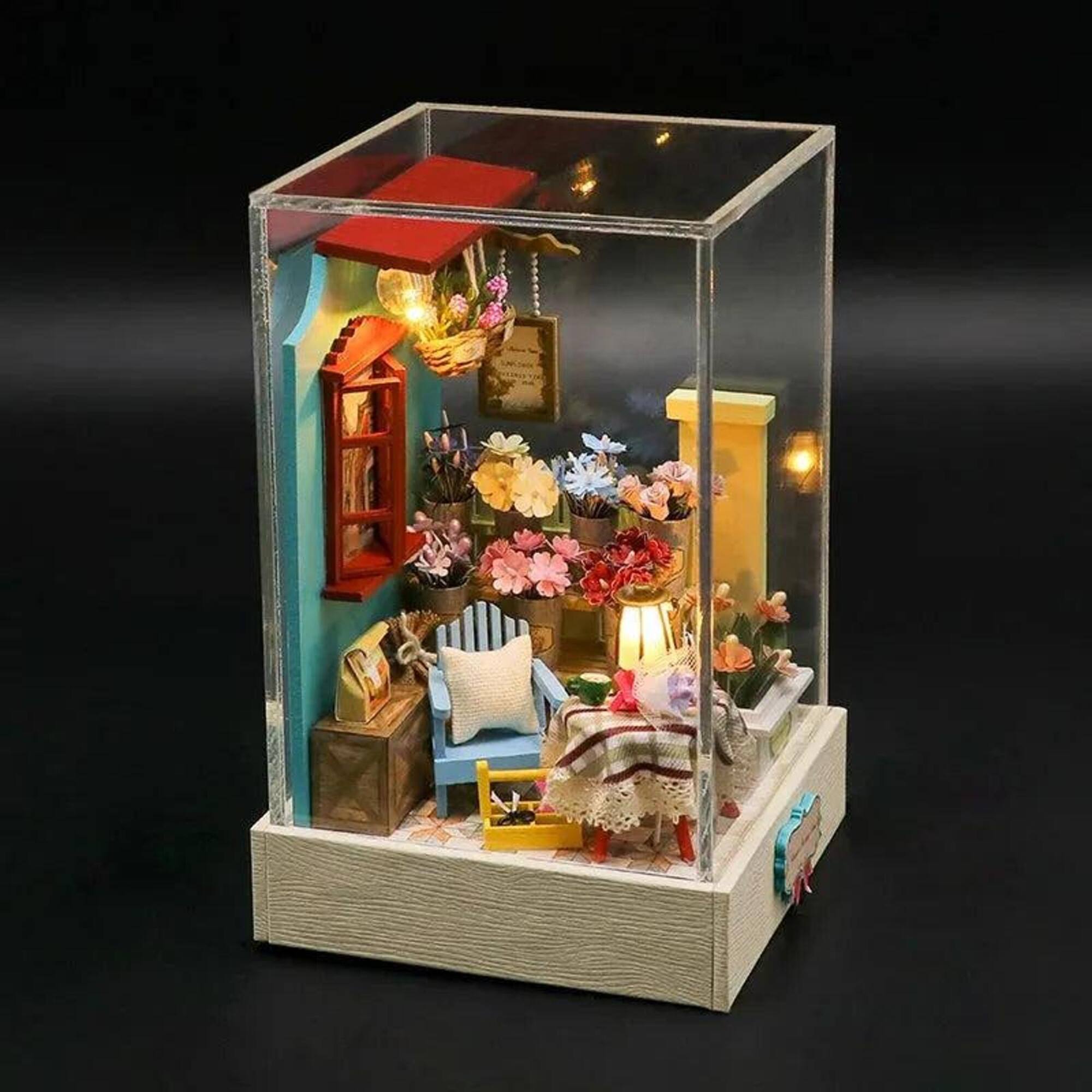 Wizardi Flower Shop Miniature Dollhouse Roombox Kit